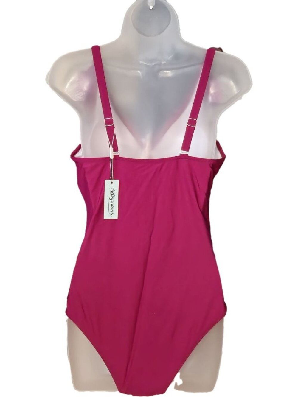 One Piece Figure Flattering Swimsuit M Red Fuchsia Ruffled Adjustable Ruched - Picture 9 of 9